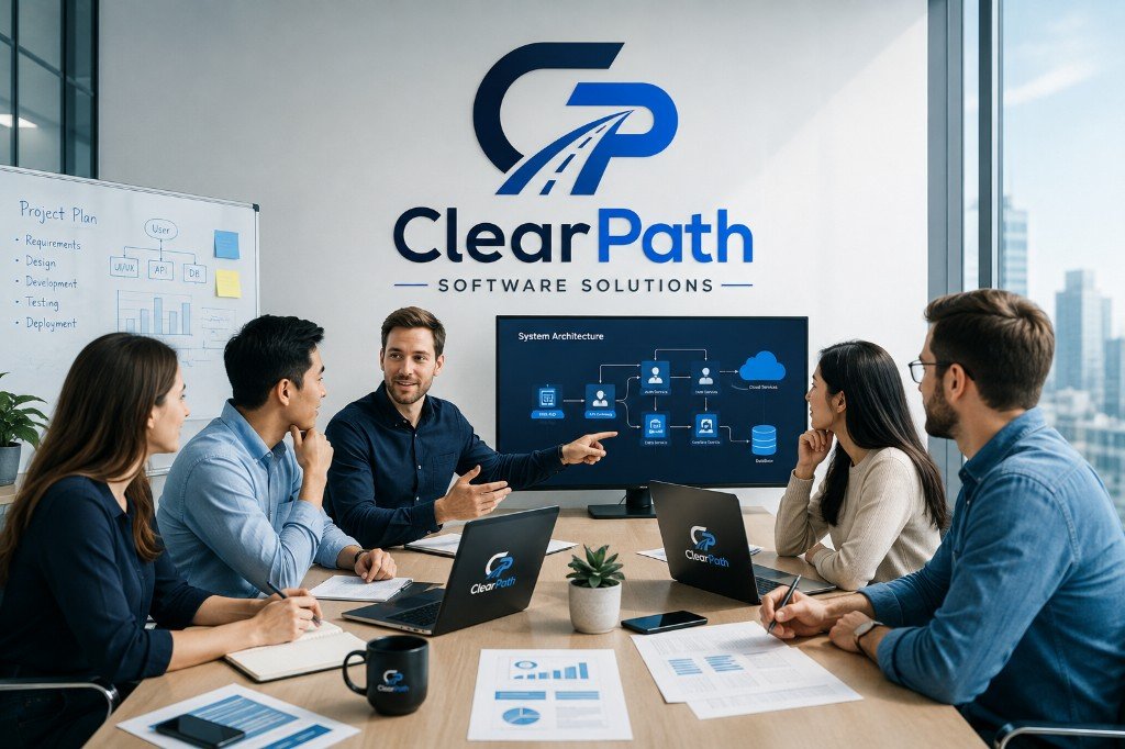ClearPath Software Consultant team collaborating on system architecture and project planning
